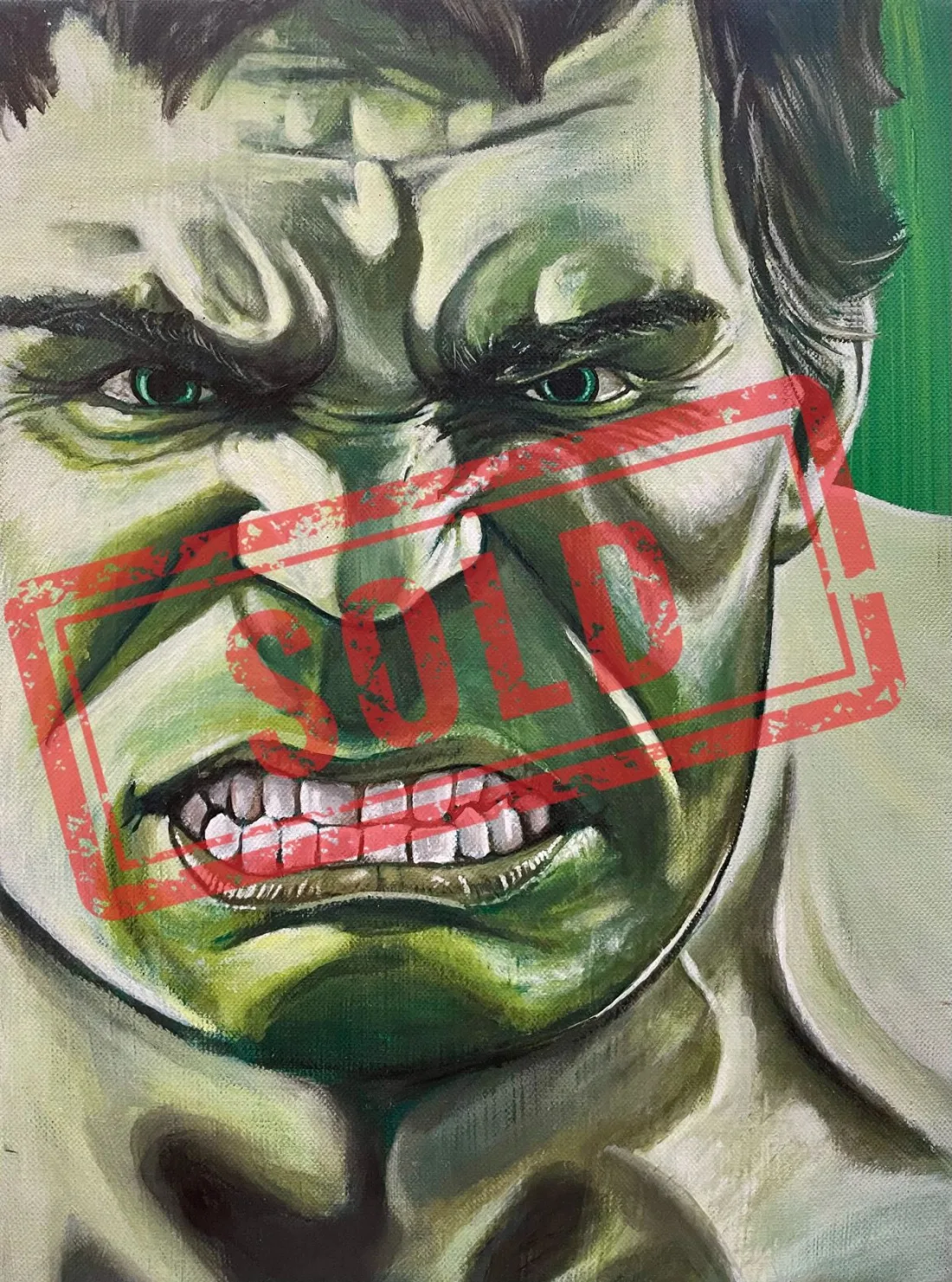 Hulk painting, acrylic on canvas, sold