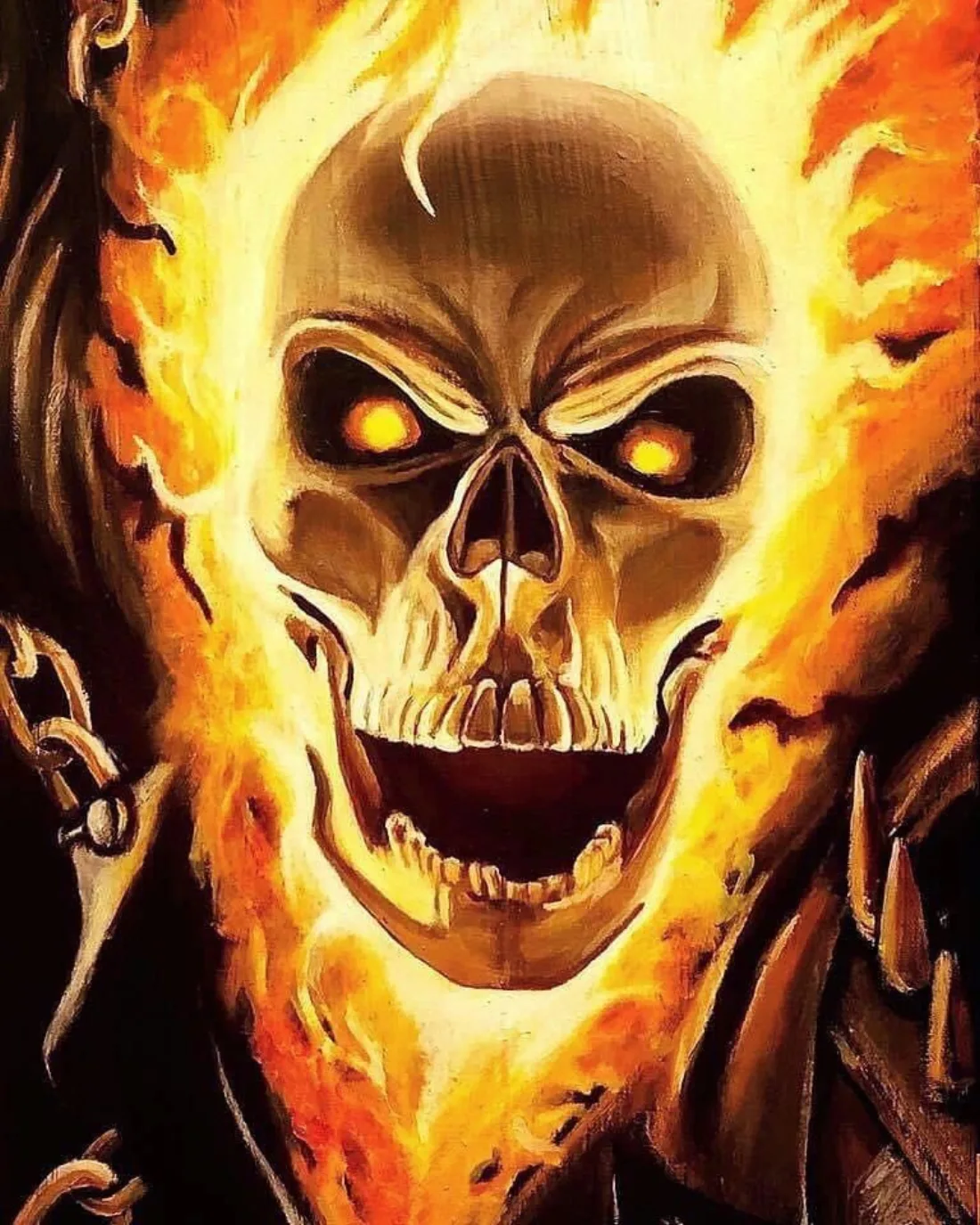 Ghost Rider painting with flaming skull