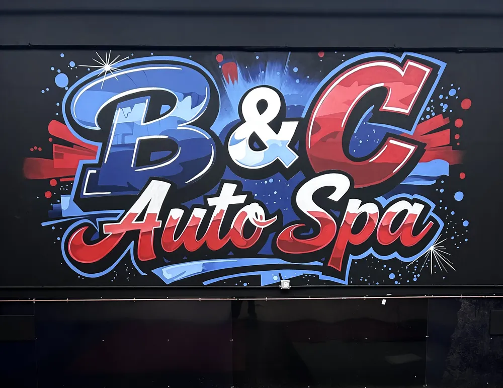 B&C Auto Spa hand-painted brand wall