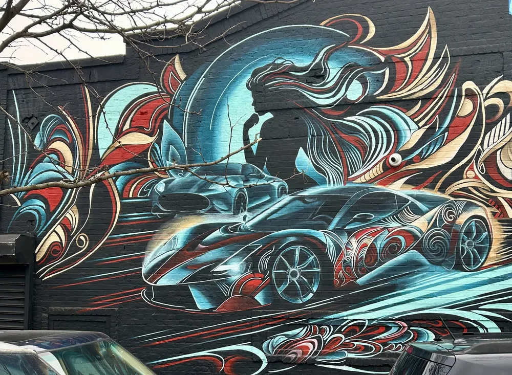 Automotive sports-car mural in blue