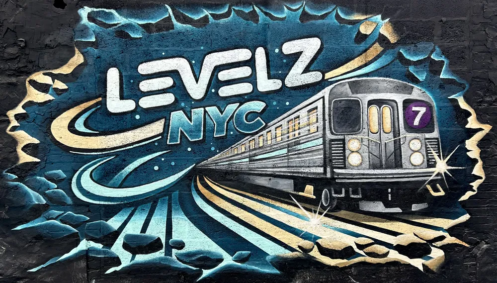 Levelz NYC subway-train graffiti mural