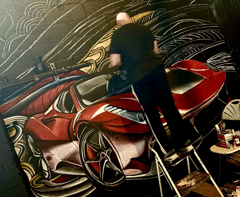 Automotive sports-car mural in red